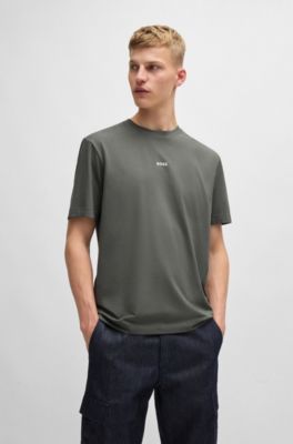 Stretch-cotton T-shirt with contrast logo, Grey
