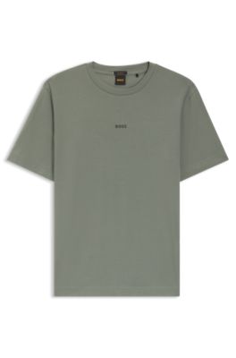 Stretch-cotton T-shirt with contrast logo, Grey