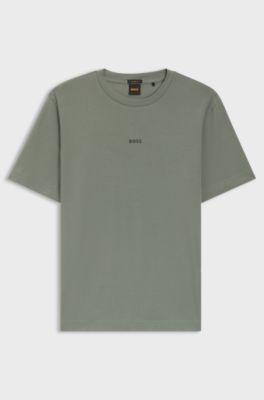 Stretch-cotton T-shirt with contrast logo, Grey