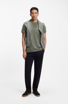 Stretch-cotton T-shirt with contrast logo, Grey