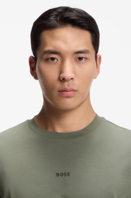 로고 프린트 스트레치 코튼 티셔츠, 그레이