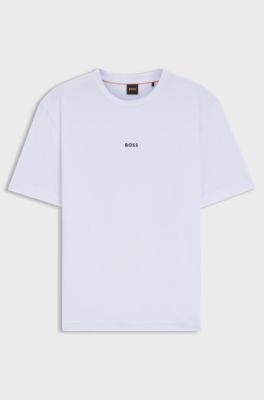 Camiseta de algod&oacute;n el&aacute;stico con logo en contraste, Blanco