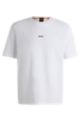 Camiseta relaxed fit de algodón elástico con logo estampado, Blanco