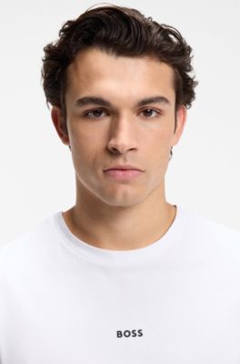 T-shirt en coton stretch avec logo contrastant, Blanc