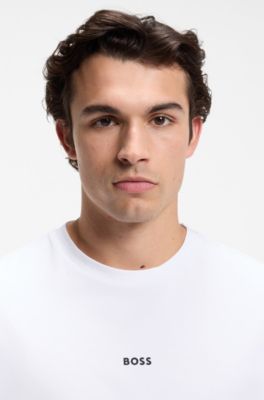 T-shirt i stretchig bomull med kontrastlogga, Vit