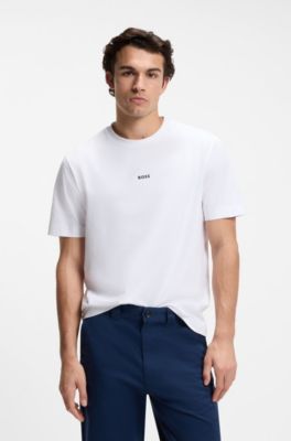 Stretch-cotton T-shirt with contrast logo, White