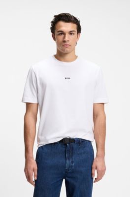 Camiseta de algod&oacute;n el&aacute;stico con logo en contraste, Blanco