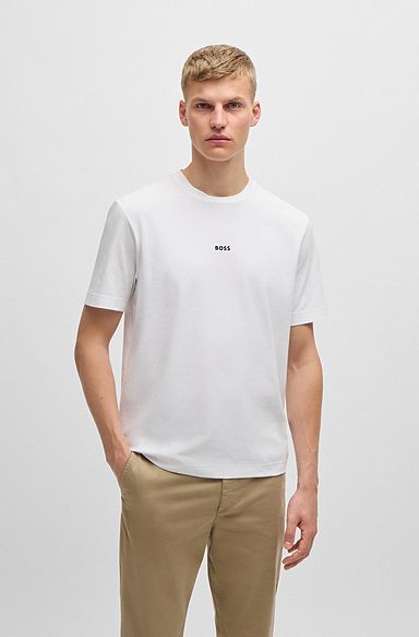 Relaxed-fit T-shirt in stretch cotton with logo print, White