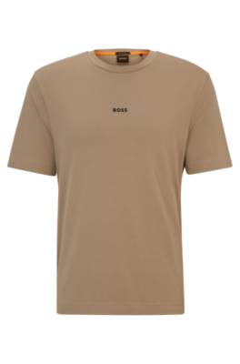 Hugo Boss Relaxed-fit T-shirt In Stretch Cotton With Logo Print In Neutral