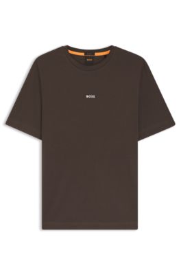 Stretch-cotton T-shirt with contrast logo, Dark Brown