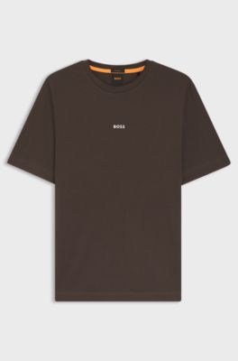 Stretch-cotton T-shirt with contrast logo, Dark Brown