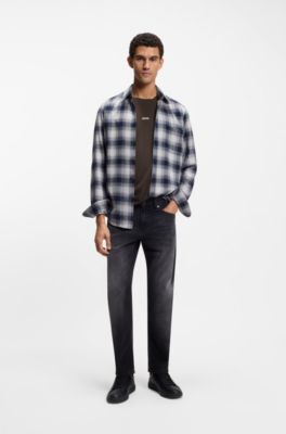 Stretch-cotton T-shirt with contrast logo, Dark Brown