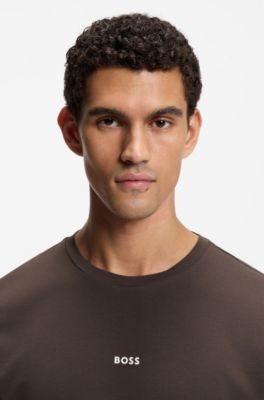 Stretch-cotton T-shirt with contrast logo, Dark Brown