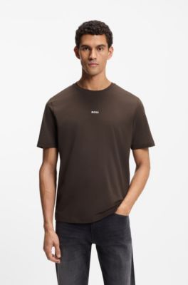 Stretch-cotton T-shirt with contrast logo, Dark Brown