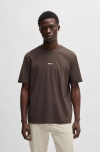 Stretch-cotton T-shirt with logo print, Dark Brown