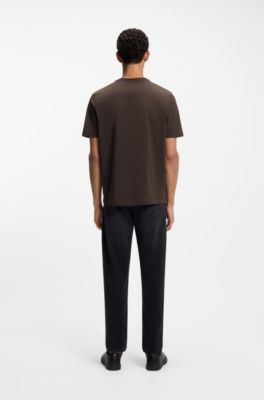 Stretch-cotton T-shirt with contrast logo, Dark Brown