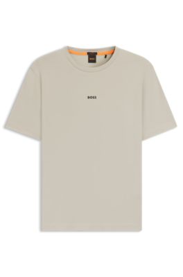 BOSS - Stretch-cotton T-shirt with logo print - Natural
