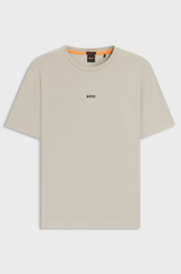 T-shirt en coton stretch avec logo imprim&eacute;, Naturel