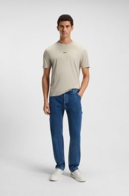 Stretch-cotton T-shirt with logo print, Natural