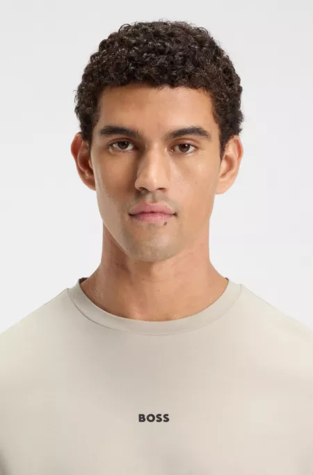 Stretch-cotton T-shirt with logo print