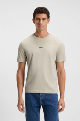 T-shirt en coton stretch avec logo imprim&eacute;, Naturel