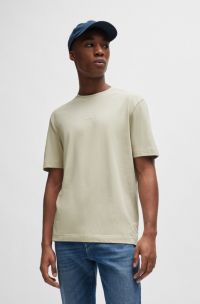 Stretch-cotton T-shirt with logo print, Natural