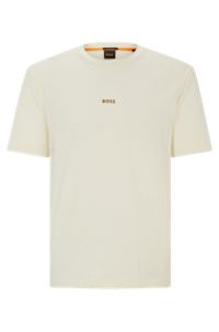 Camiseta relaxed fit de algodón elástico con logo estampado, Natural