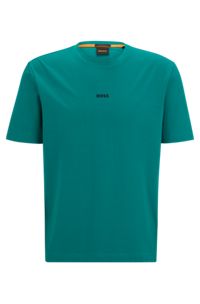T-shirt relaxed fit in cotone elasticizzato con logo stampato, Verde scuro