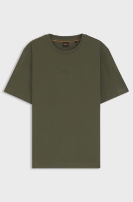 Stretch-cotton T-shirt with logo print, Olive