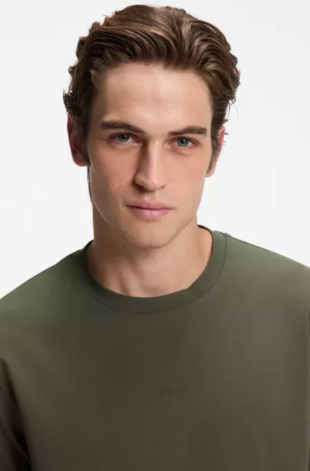 Stretch-cotton T-shirt with logo print