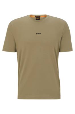 Hugo Boss Relaxed-fit T-shirt In Stretch Cotton With Logo Print In Brown