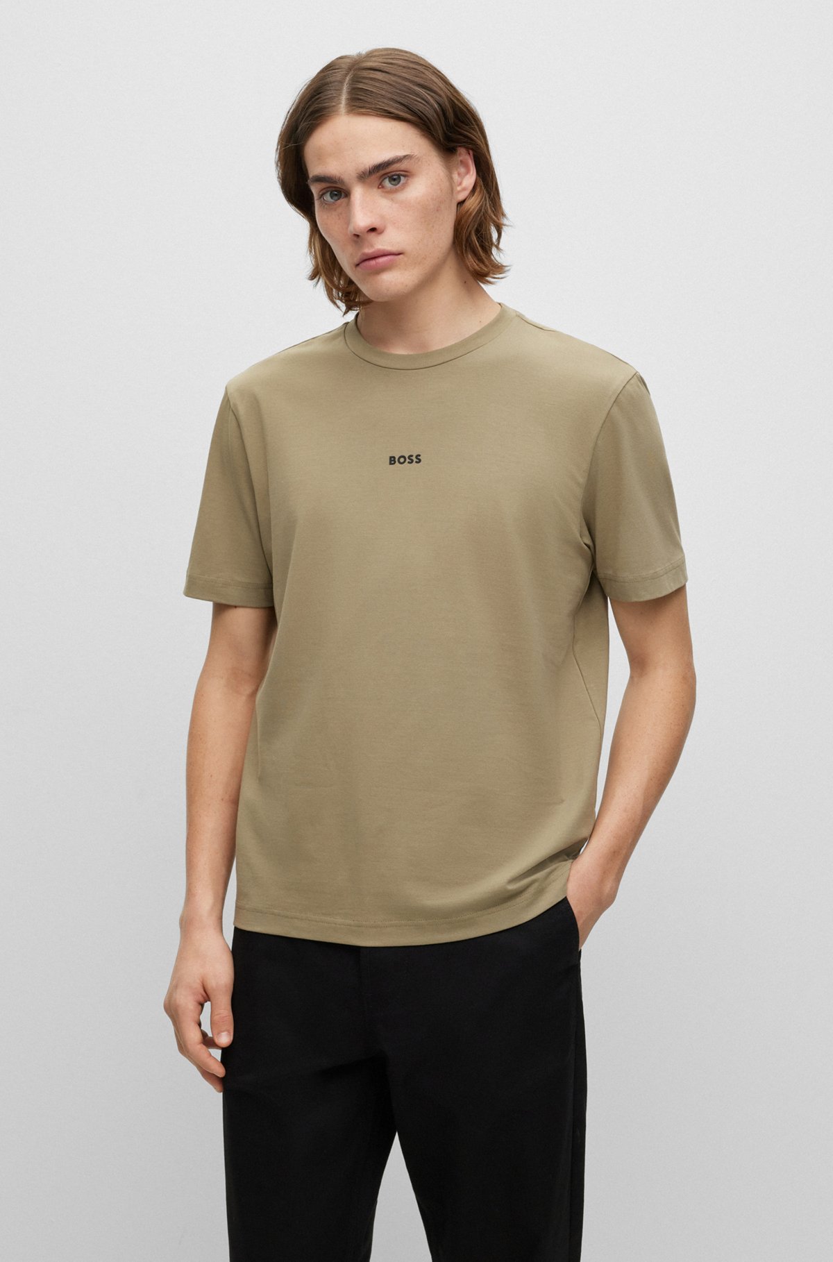 T-shirt Relaxed Fit en coton stretch, à logo imprimé, Kaki