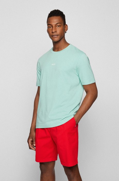 Relaxed-fit T-shirt in stretch cotton with logo print, Light Green