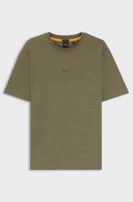 Stretch-cotton T-shirt with contrast logo, Olive
