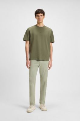 Stretch-cotton T-shirt with logo print, Olive