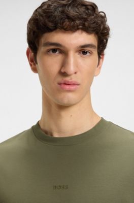 T-shirt en coton stretch avec logo contrastant, Olive