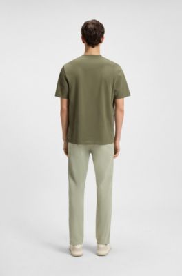 Stretch-cotton T-shirt with logo print, Olive