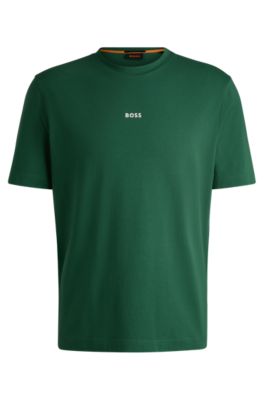 Tシャツ・カットソー BOSS Men T-shirt Green 50506373 355 BOSS - Stretch-cotton T-shirt with contrast logo - Light Green