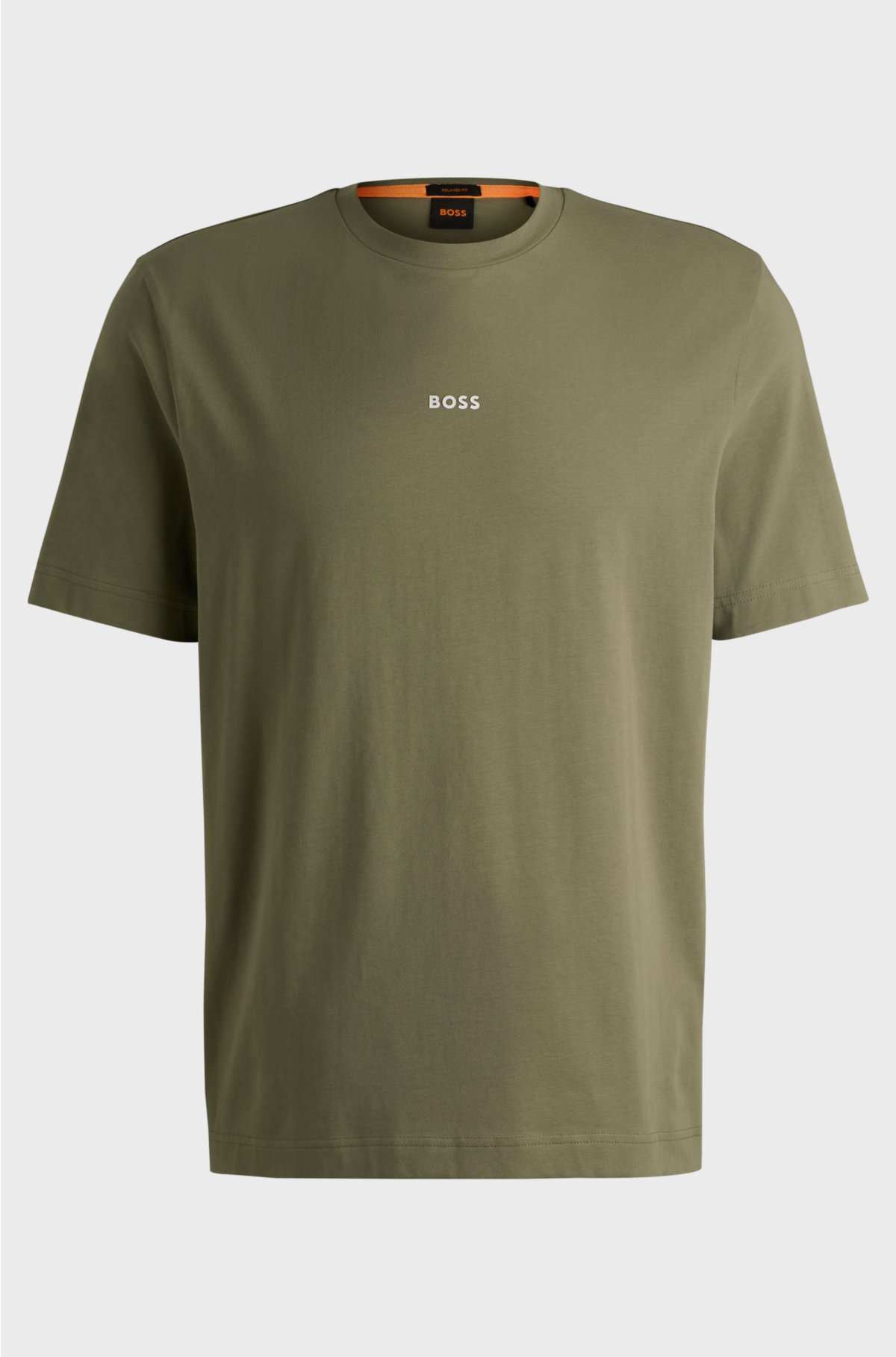 Relaxed-fit T-shirt in stretch cotton with logo print, Khaki