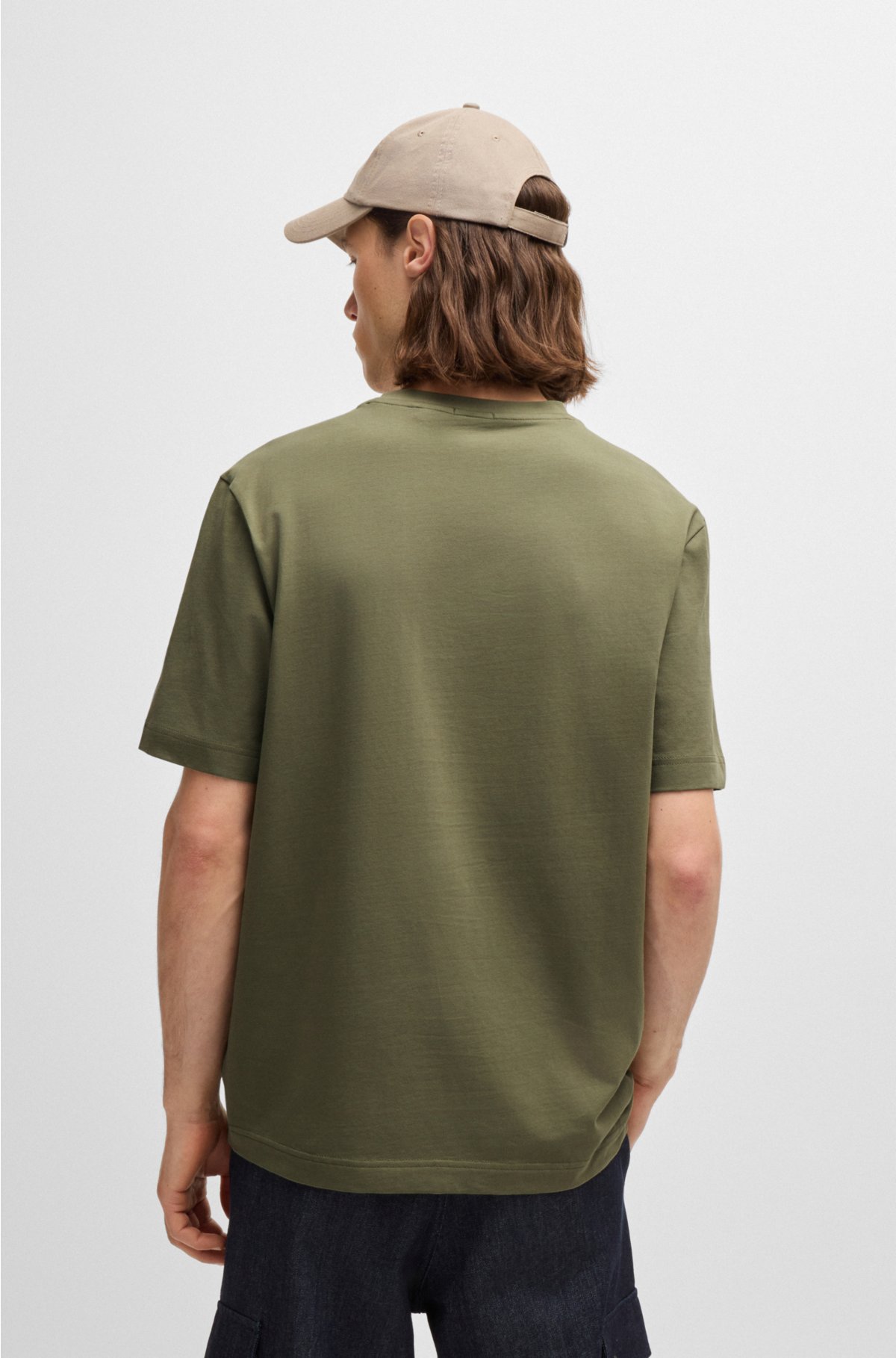 Relaxed-fit T-shirt in stretch cotton with logo print, Khaki