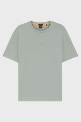 Stretch-cotton T-shirt with contrast logo, Light Grey