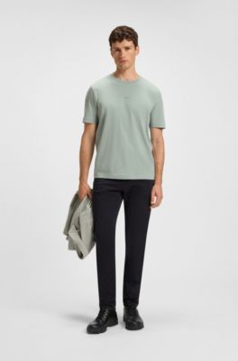 Stretch-cotton T-shirt with contrast logo, Light Grey