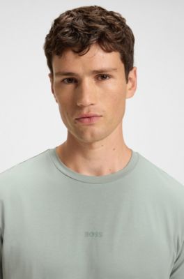 Stretch-cotton T-shirt with contrast logo, Light Grey