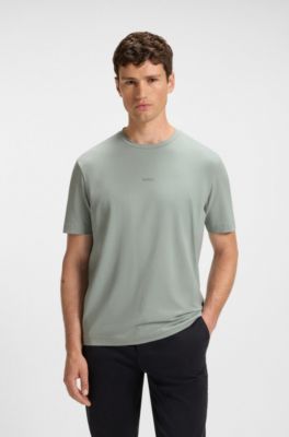 Stretch-cotton T-shirt with contrast logo, Light Grey