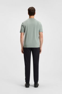 Stretch-cotton T-shirt with contrast logo, Light Grey