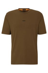 Camiseta relaxed fit de algodón elástico con logo estampado, Verde oscuro
