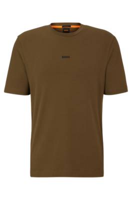 Hugo Boss Relaxed-fit T-shirt In Stretch Cotton With Logo Print In Green