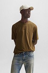 Relaxed-fit T-shirt in stretch cotton with logo print, Dark Green