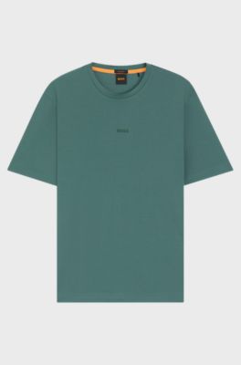 Stretch-cotton T-shirt with contrast logo, Green