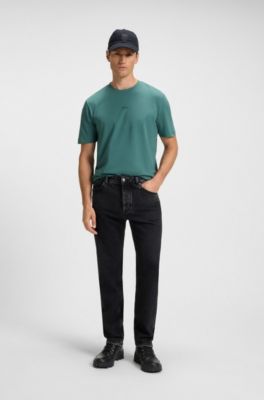 Stretch-cotton T-shirt with logo print, Green